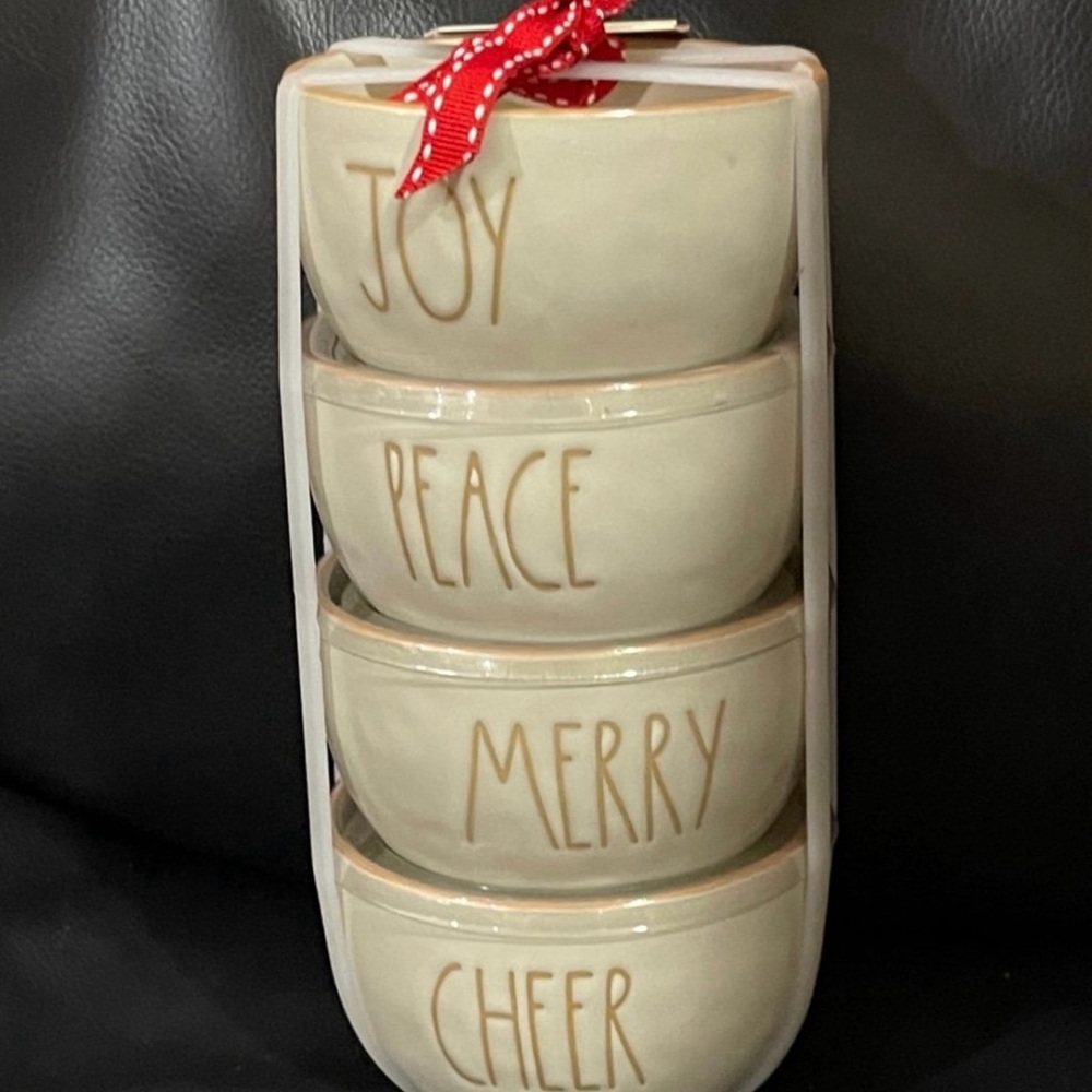 Rae Dunn Christmas Ramekins PEACE JOY MERRY CHEER Set of 4